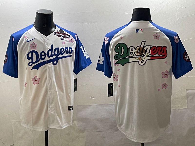 Men Los Angeles Dodgers Blank White Blue Sakura Edition 2025 Nike MLB Jersey style 8